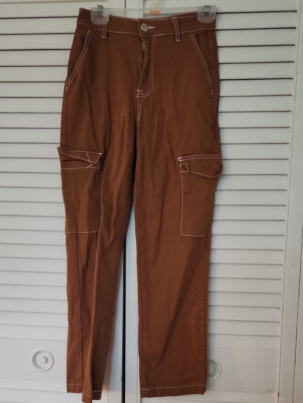 GOGO Women's Cargo Pants in Brown with Contrast Stitching